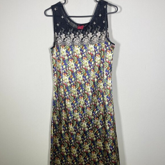 Sleep-In's Women's Sleeveless Maxi Night Gown Floral Satin Embroidered Medium! - Picture 1 of 7